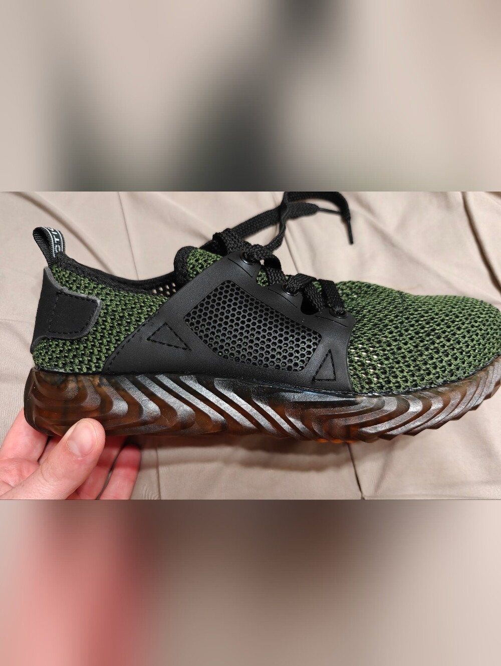 Indestructible Green Knit Athletic Sneakers With Safety Toe And Nail Proof Soles